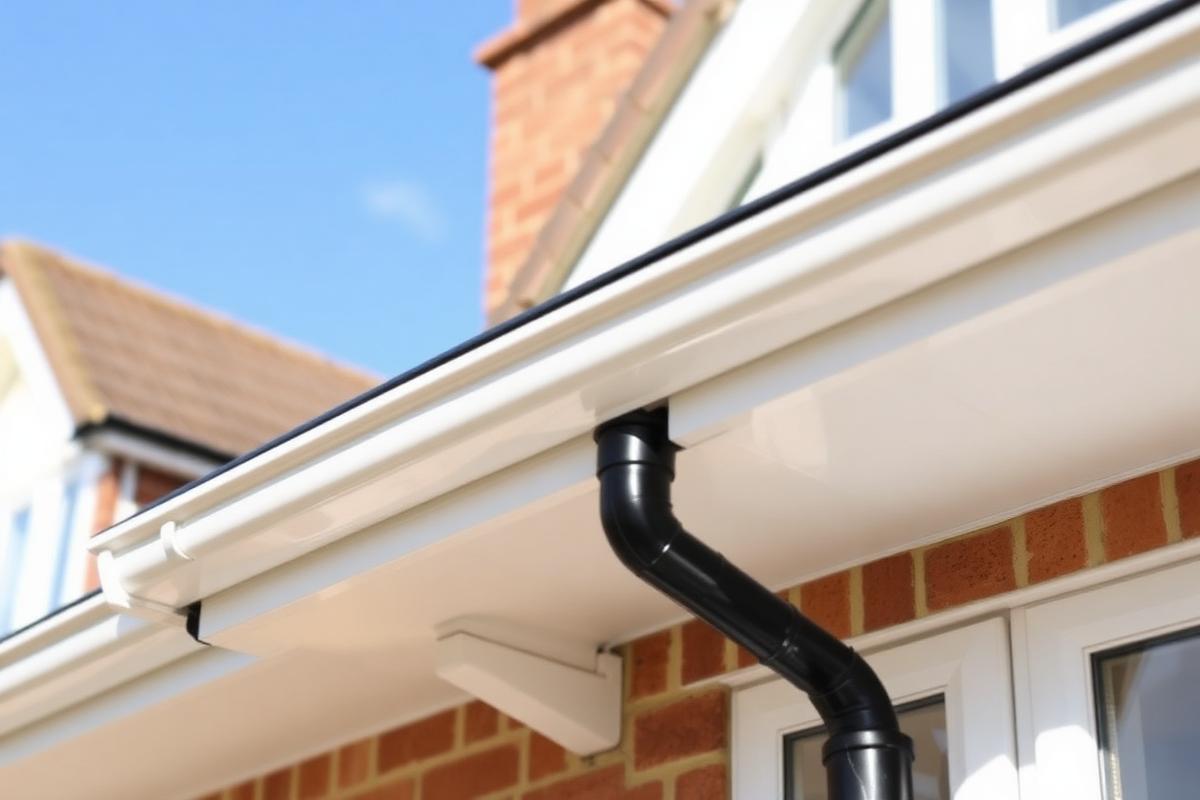 New white fascias and soffits with black guttering on a roofline